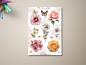 Preview: Blumenaufkleber mit verschiedenen floralen Motiven, darunter Rosen, Margeriten, Schmetterlinge und weitere Blüten in zarten Farben. Ideal zur Dekoration und für kreative Projekte. DreamArt VM Design, Stickerbogen #2240.